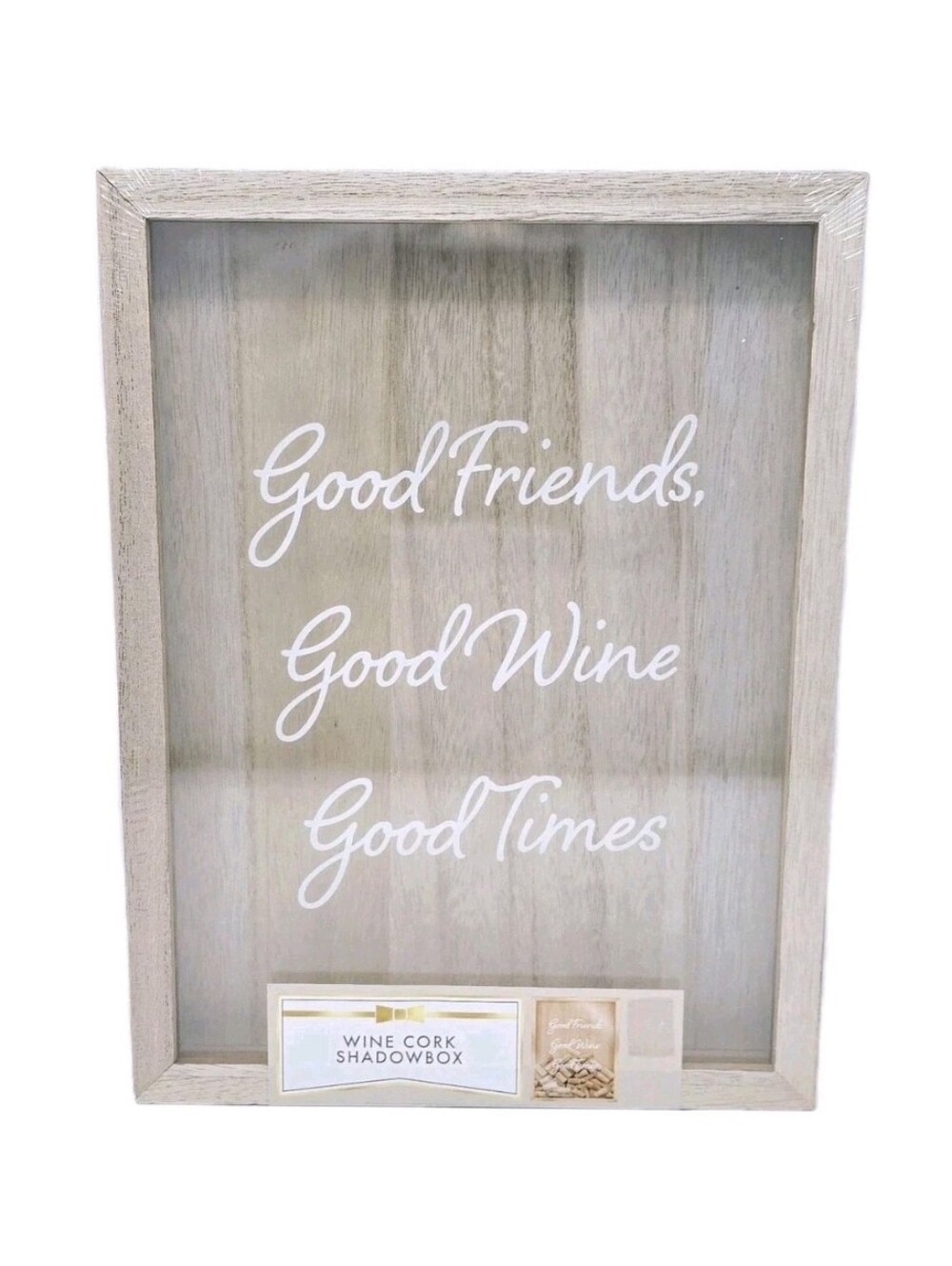 NEW Wine Cork 13”x10” Shadow Box Decor Frame Good Friends Wine Times Farmhouse